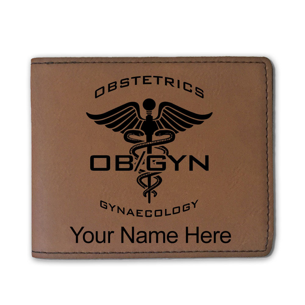 Faux Leather Bi-Fold Wallet, OBGYN Obstetrics and Gynaecology, Personalized Engraving Included
