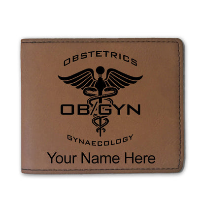 Faux Leather Bi-Fold Wallet, OBGYN Obstetrics and Gynaecology, Personalized Engraving Included