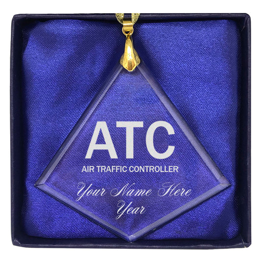 LaserGram Christmas Ornament, ATC Air Traffic Controller, Personalized Engraving Included (Diamond Shape)