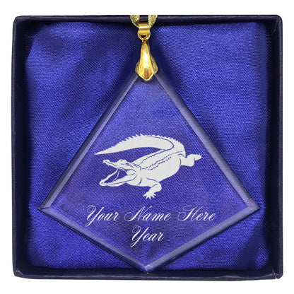 LaserGram Christmas Ornament, Alligator, Personalized Engraving Included (Diamond Shape)