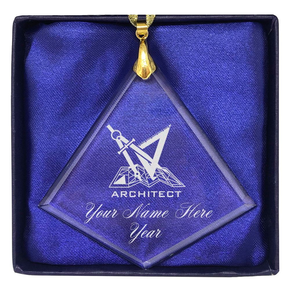 LaserGram Christmas Ornament, Architect Symbol, Personalized Engraving Included (Diamond Shape)