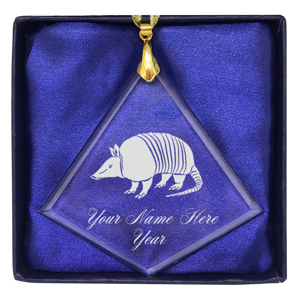 LaserGram Christmas Ornament, Armadillo, Personalized Engraving Included (Diamond Shape)