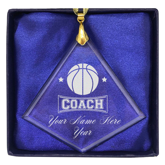 LaserGram Christmas Ornament, Basketball Coach, Personalized Engraving Included (Diamond Shape)
