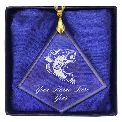 LaserGram Christmas Ornament, Bass Fish, Personalized Engraving Included (Diamond Shape)