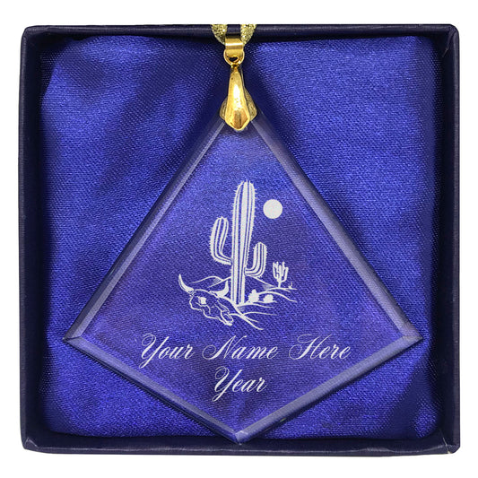 LaserGram Christmas Ornament, Cactus, Personalized Engraving Included (Diamond Shape)