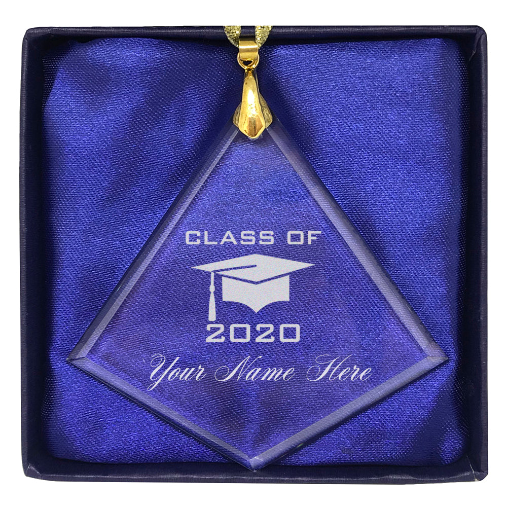 LaserGram Christmas Ornament, Grad Cap Class of 2020, Personalized Engraving Included (Diamond Shape)