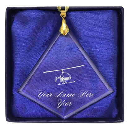 LaserGram Christmas Ornament, Helicopter 2, Personalized Engraving Included (Diamond Shape)