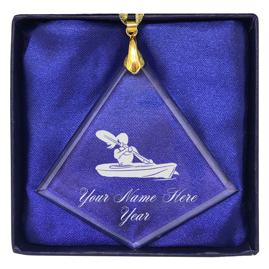 LaserGram Christmas Ornament, Kayak Woman, Personalized Engraving Included (Diamond Shape)