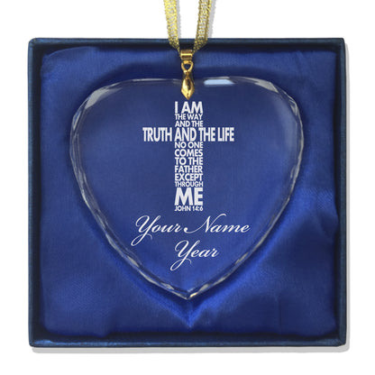 LaserGram Christmas Ornament, Bible Verse John 14-6, Personalized Engraving Included (Heart Shape)