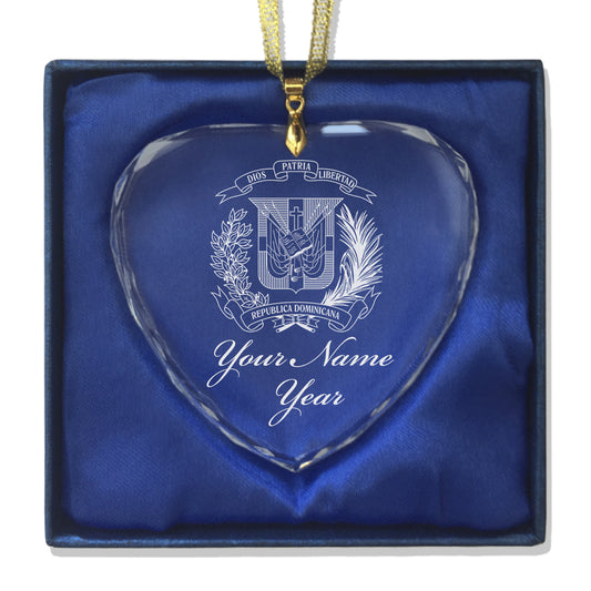 LaserGram Christmas Ornament, Coat of Arms Dominican Republic, Personalized Engraving Included (Heart Shape)