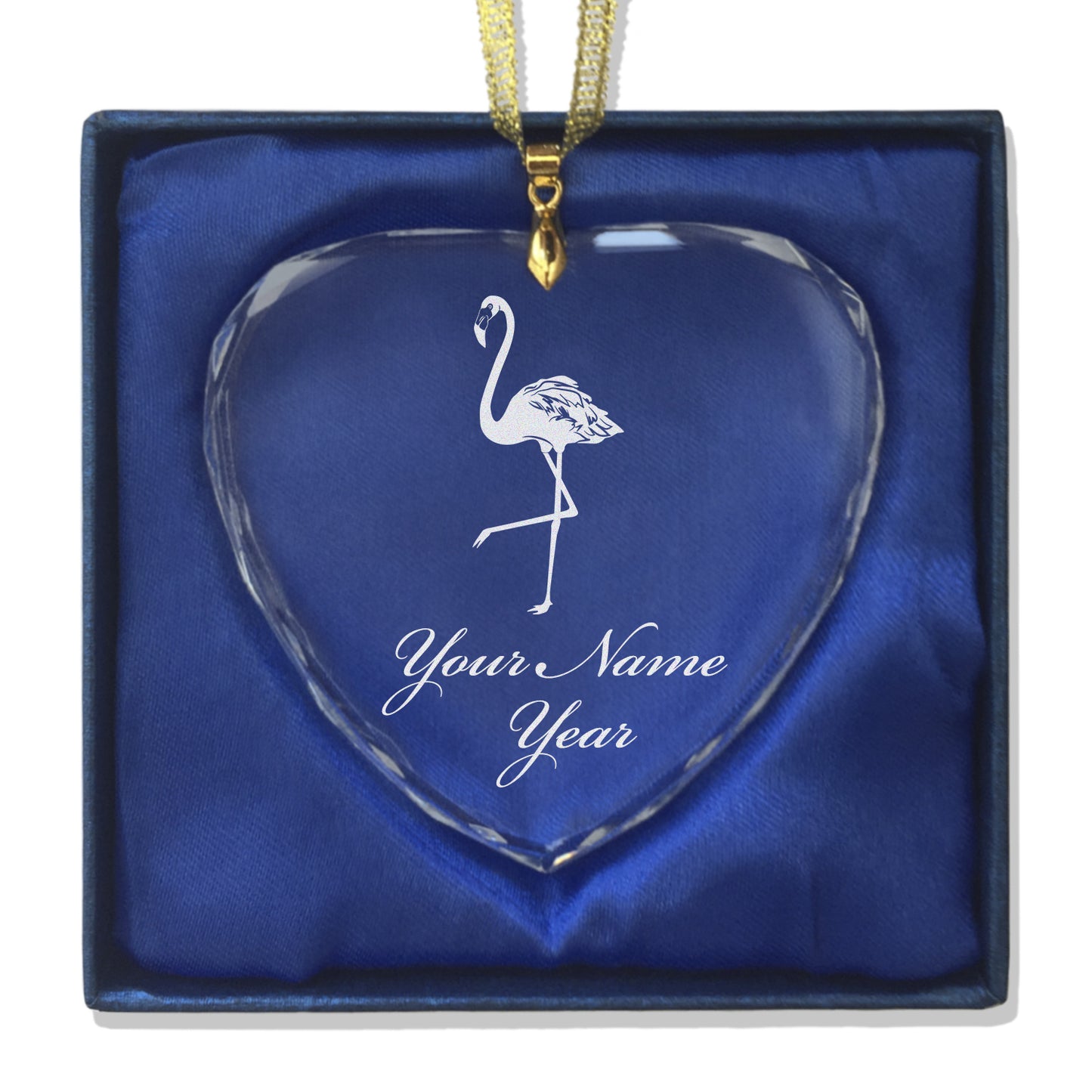 LaserGram Christmas Ornament, Flamingo, Personalized Engraving Included (Heart Shape)