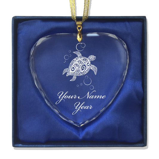 LaserGram Christmas Ornament, Hawaiian Sea Turtle, Personalized Engraving Included (Heart Shape)