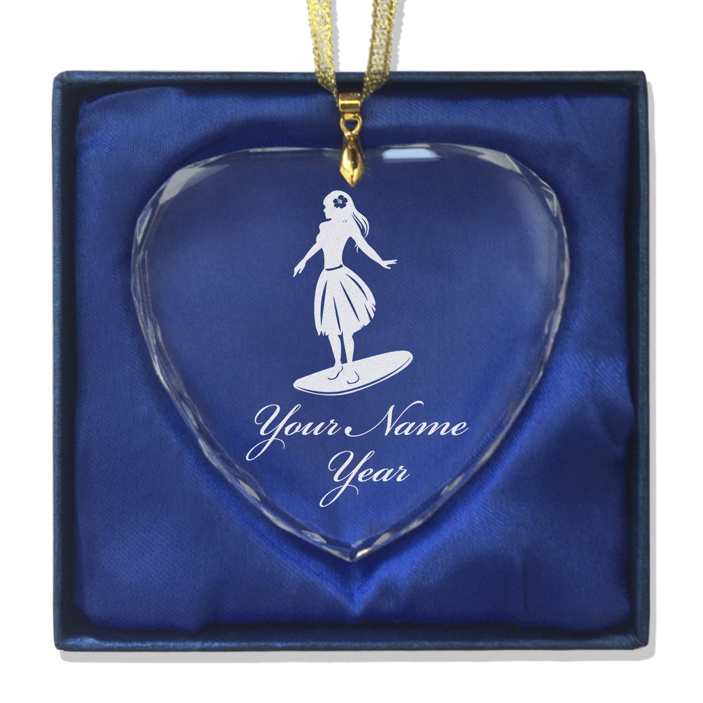 LaserGram Christmas Ornament, Hawaiian Surfer Girl, Personalized Engraving Included (Heart Shape)