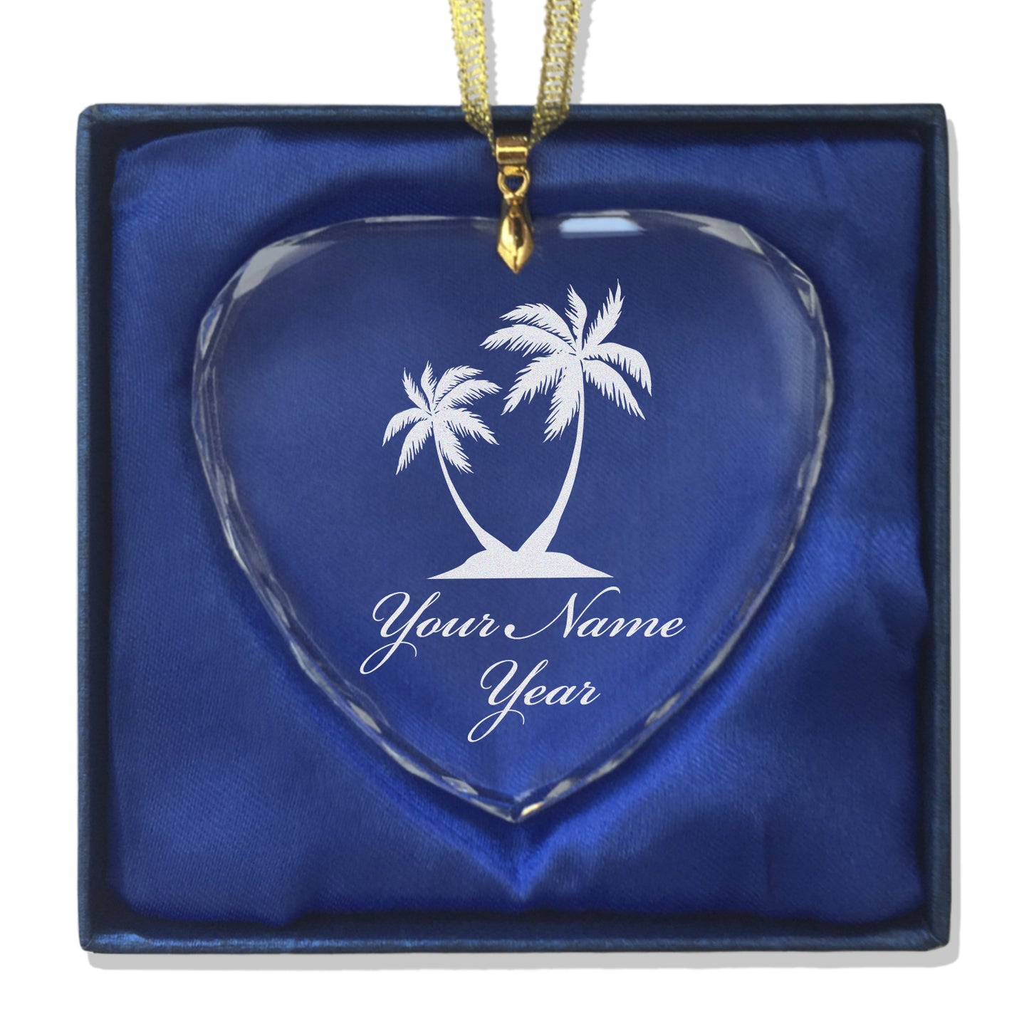 LaserGram Christmas Ornament, Palm Trees, Personalized Engraving Included (Heart Shape)