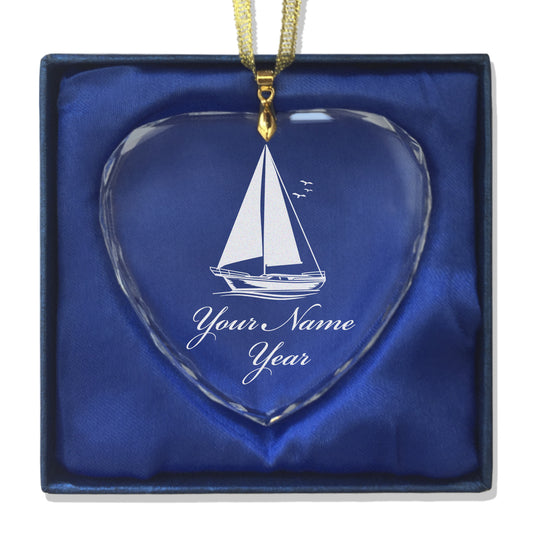 LaserGram Christmas Ornament, Sailboat, Personalized Engraving Included (Heart Shape)