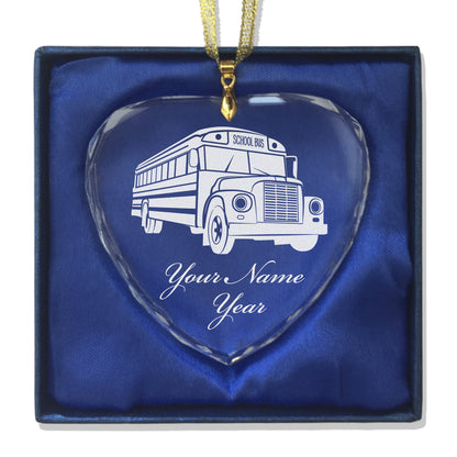LaserGram Christmas Ornament, School Bus, Personalized Engraving Included (Heart Shape)
