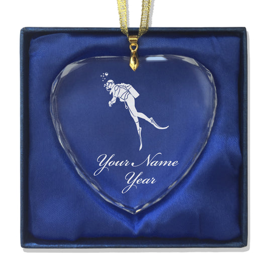 LaserGram Christmas Ornament, Scuba Diver, Personalized Engraving Included (Heart Shape)