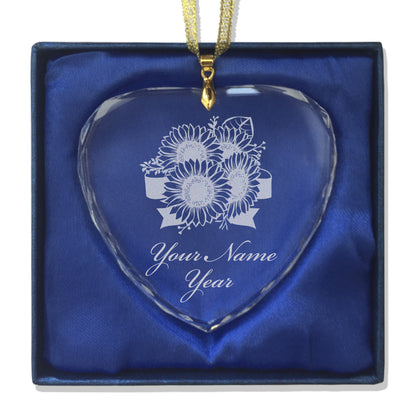 LaserGram Christmas Ornament, Sunflowers, Personalized Engraving Included (Heart Shape)