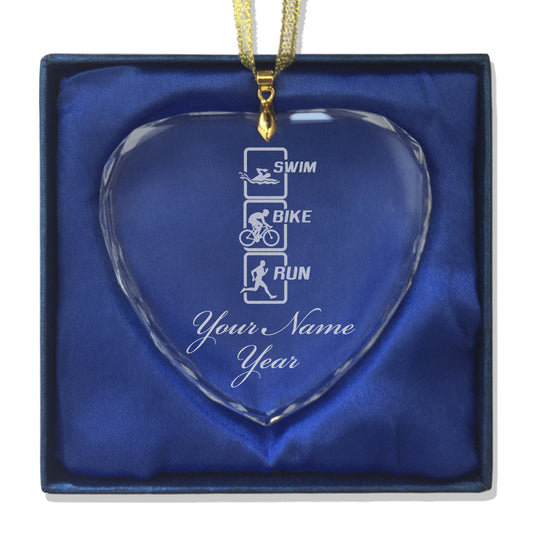 LaserGram Christmas Ornament, Swim Bike Run Vertical, Personalized Engraving Included (Heart Shape)