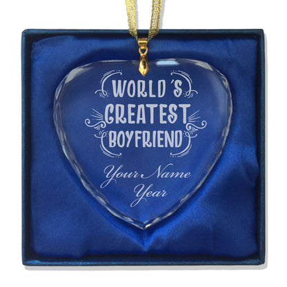 LaserGram Christmas Ornament, World's Greatest Boyfriend, Personalized Engraving Included (Heart Shape)