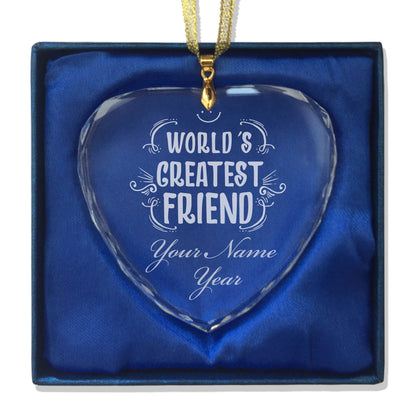 LaserGram Christmas Ornament, World's Greatest Friend, Personalized Engraving Included (Heart Shape)