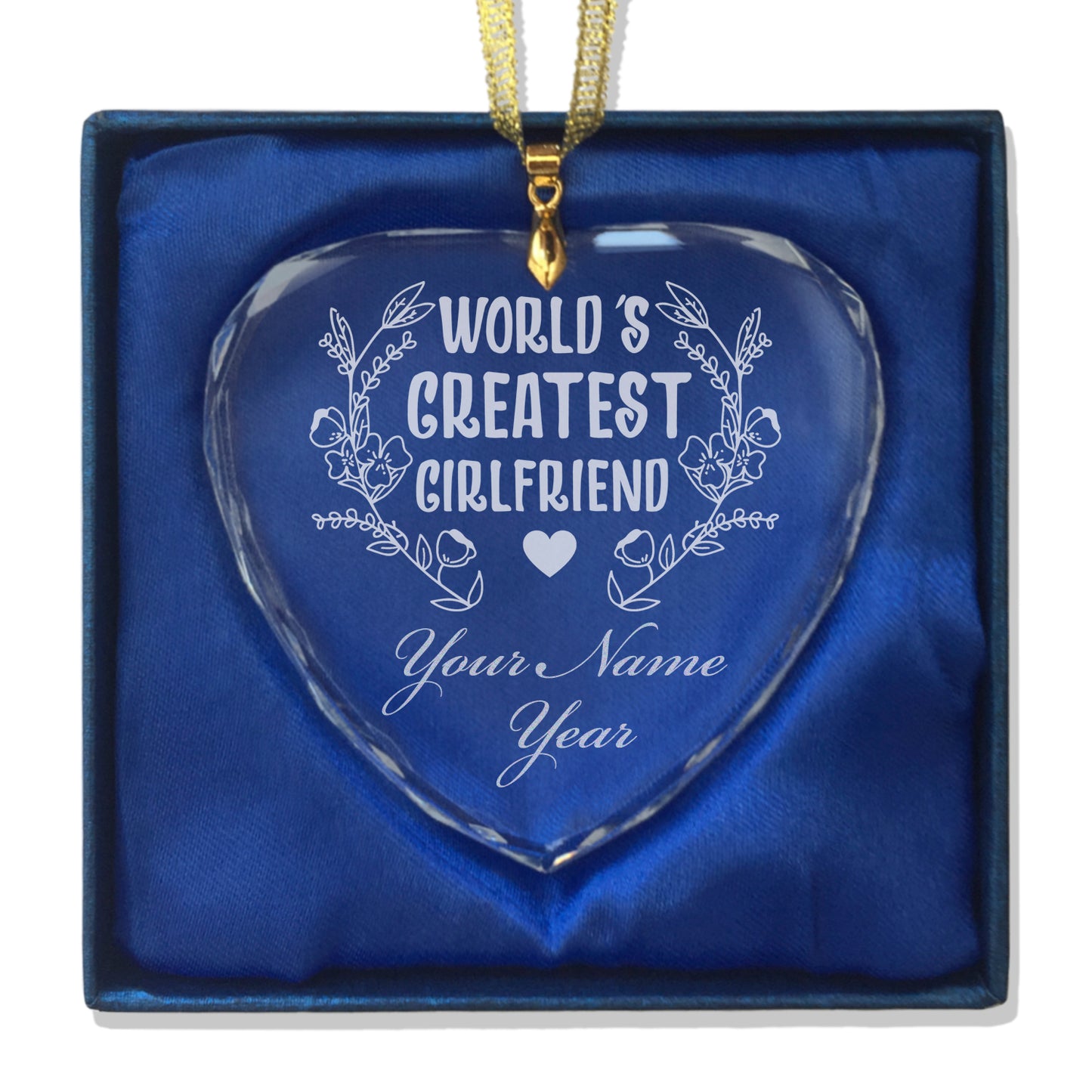 LaserGram Christmas Ornament, World's Greatest Girlfriend, Personalized Engraving Included (Heart Shape)