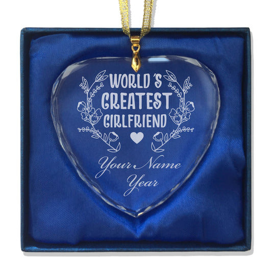 LaserGram Christmas Ornament, World's Greatest Girlfriend, Personalized Engraving Included (Heart Shape)