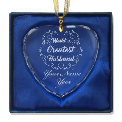 LaserGram Christmas Ornament, World's Greatest Husband, Personalized Engraving Included (Heart Shape)