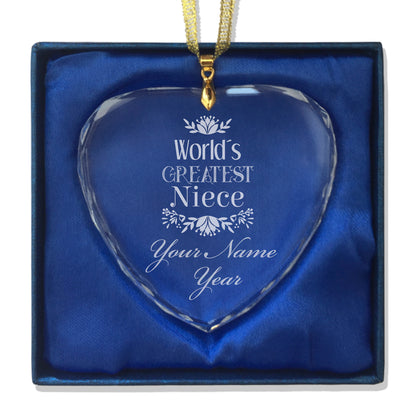 LaserGram Christmas Ornament, World's Greatest Niece, Personalized Engraving Included (Heart Shape)