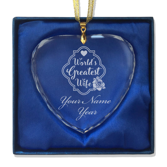 LaserGram Christmas Ornament, World's Greatest Wife, Personalized Engraving Included (Heart Shape)