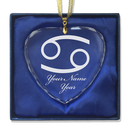 LaserGram Christmas Ornament, Zodiac Sign Cancer, Personalized Engraving Included (Heart Shape)