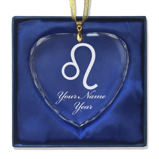LaserGram Christmas Ornament, Zodiac Sign Leo, Personalized Engraving Included (Heart Shape)
