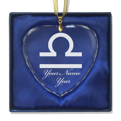 LaserGram Christmas Ornament, Zodiac Sign Libra, Personalized Engraving Included (Heart Shape)