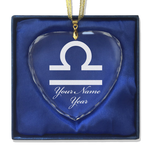 LaserGram Christmas Ornament, Zodiac Sign Libra, Personalized Engraving Included (Heart Shape)