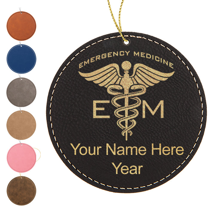LaserGram Christmas Ornament, Emergency Medicine, Personalized Engraving Included (Faux Leather, Round Shape)