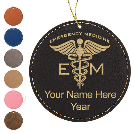 LaserGram Christmas Ornament, Emergency Medicine, Personalized Engraving Included (Faux Leather, Round Shape)