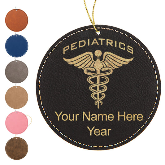 LaserGram Christmas Ornament, Pediatrics, Personalized Engraving Included (Faux Leather, Round Shape)