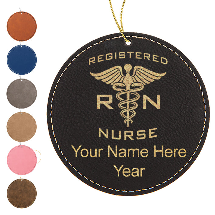 LaserGram Christmas Ornament, RN Registered Nurse, Personalized Engraving Included (Faux Leather, Round Shape)