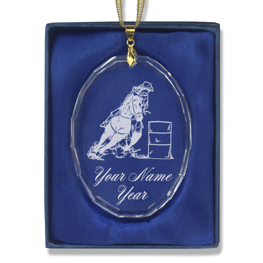 LaserGram Christmas Ornament, Barrel Racer, Personalized Engraving Included (Oval Shape)
