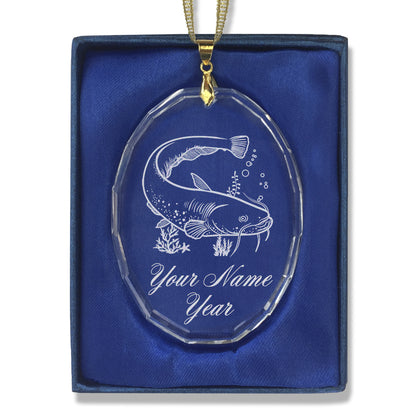 LaserGram Christmas Ornament, Catfish, Personalized Engraving Included (Oval Shape)