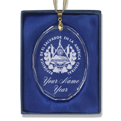 LaserGram Christmas Ornament, Flag of El Salvador, Personalized Engraving Included (Oval Shape)