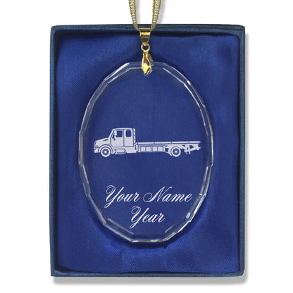 LaserGram Christmas Ornament, Flat Bed Tow Truck, Personalized Engraving Included (Oval Shape)