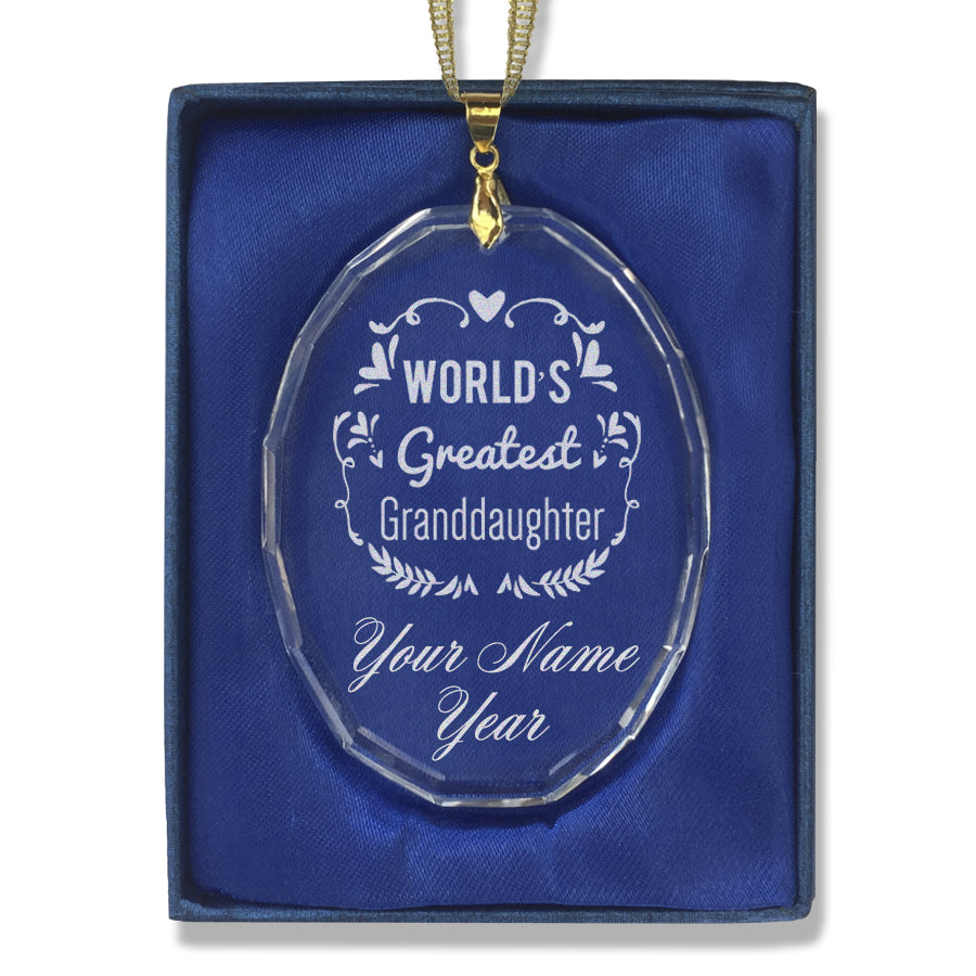 LaserGram Christmas Ornament, World's Greatest Granddaughter, Personalized Engraving Included (Oval Shape)