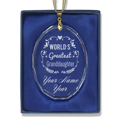 LaserGram Christmas Ornament, World's Greatest Granddaughter, Personalized Engraving Included (Oval Shape)