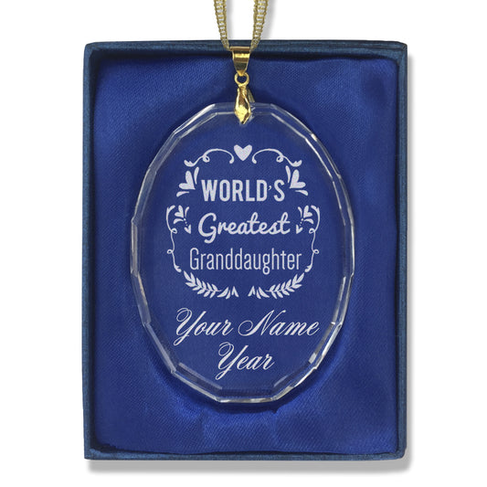 LaserGram Christmas Ornament, World's Greatest Granddaughter, Personalized Engraving Included (Oval Shape)
