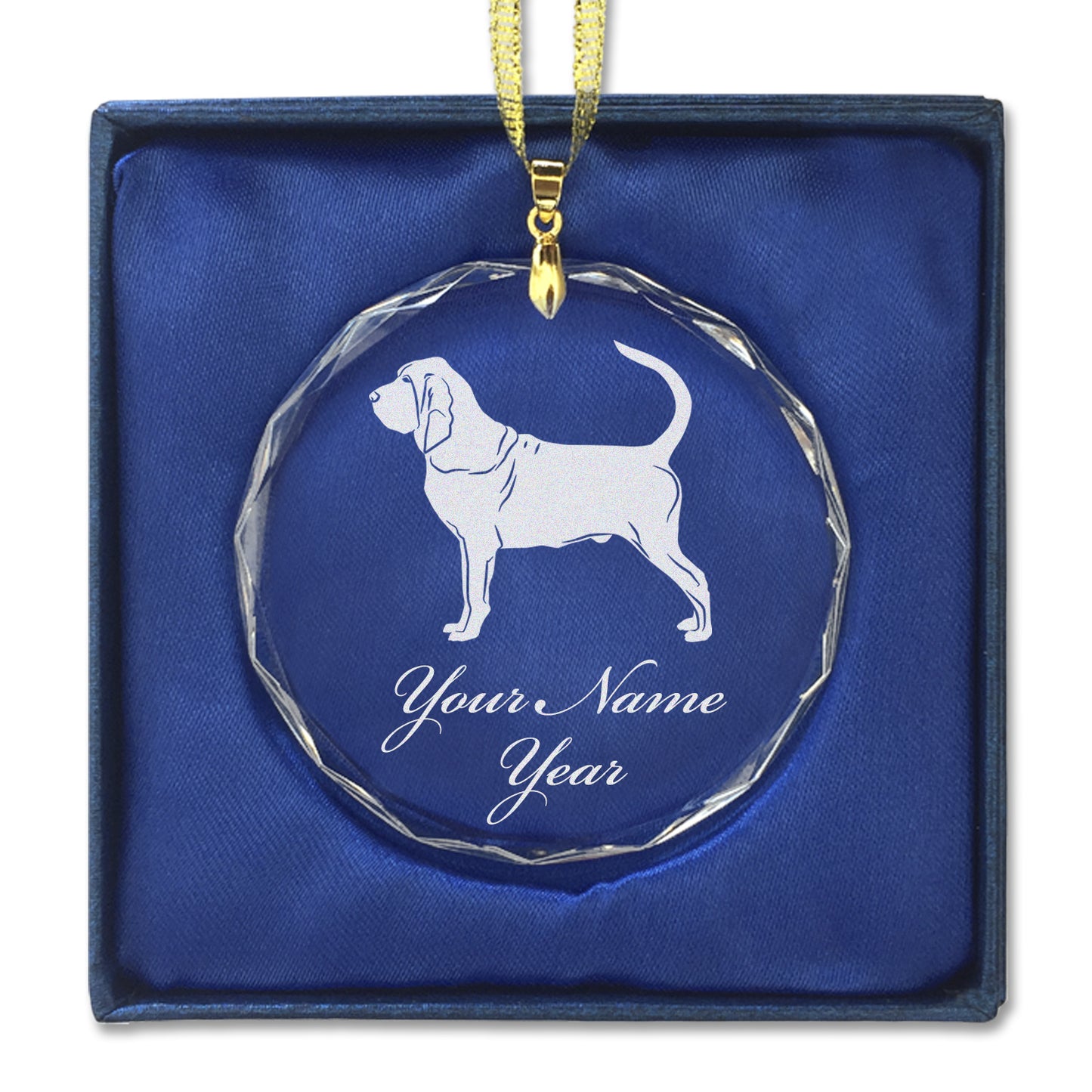 LaserGram Christmas Ornament, Bloodhound Dog, Personalized Engraving Included (Round Shape)