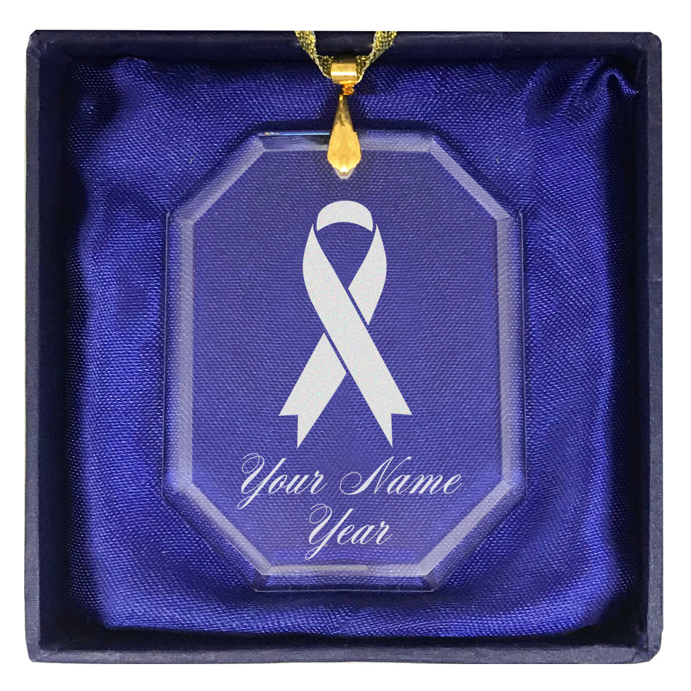 LaserGram Christmas Ornament, Cancer Awareness Ribbon, Personalized Engraving Included (Rectangle Shape)