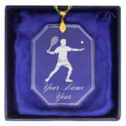LaserGram Christmas Ornament, Tennis Player Man, Personalized Engraving Included (Rectangle Shape)