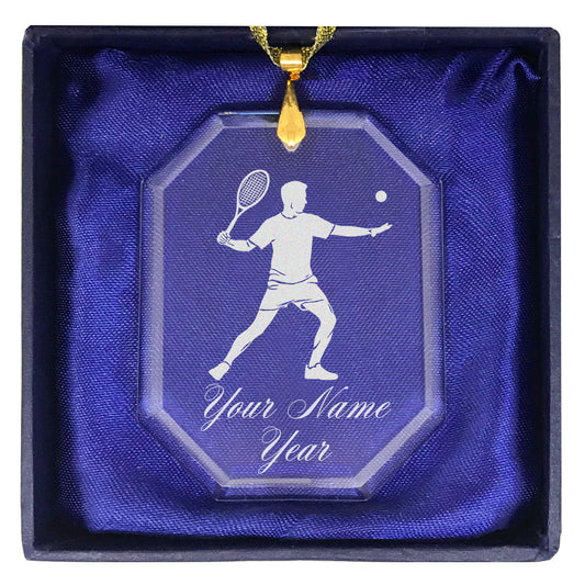 LaserGram Christmas Ornament, Tennis Player Man, Personalized Engraving Included (Rectangle Shape)