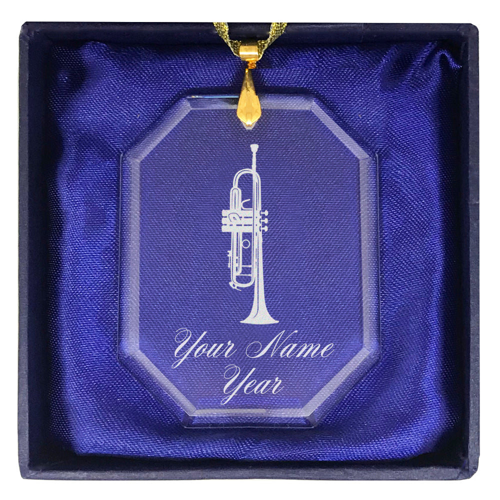 LaserGram Christmas Ornament, Trumpet, Personalized Engraving Included (Rectangle Shape)